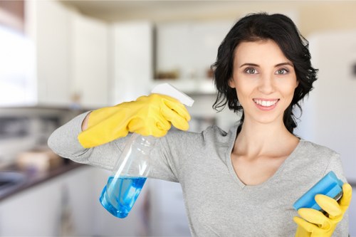 Local cleaner using safe access methods on upper-storey windows in Wimbledon